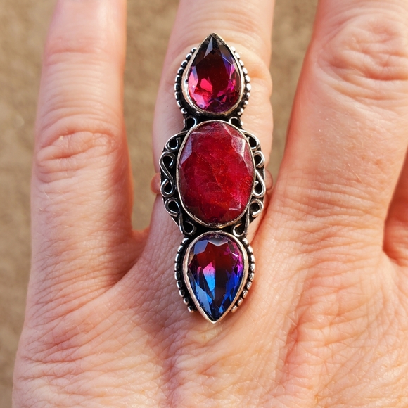 New Ruby and Bi-Color Tourmaline 925 Silver Ring. - Picture 11 of 14